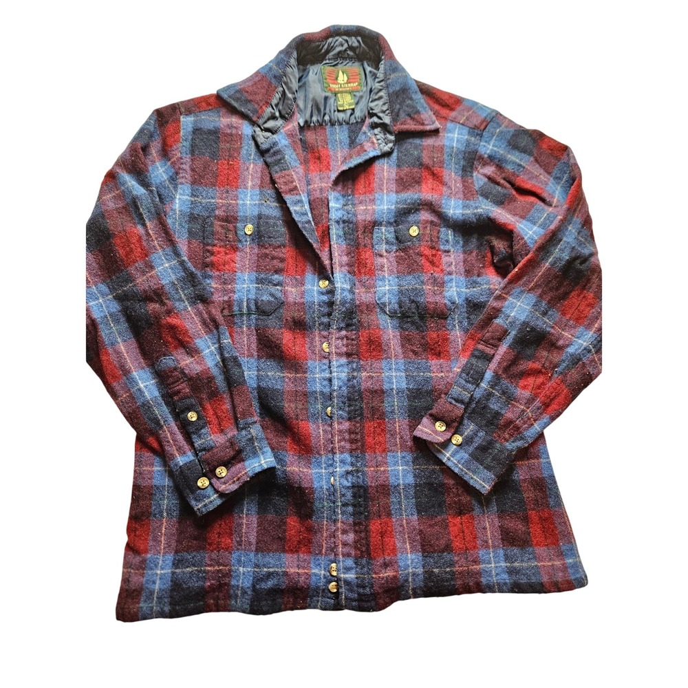 Vintage High Sierra Mervyns Red Blue Plaid Wool Blend Flannel Shirt Mens Large